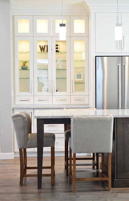 Glass display cabinetry with interior lighting