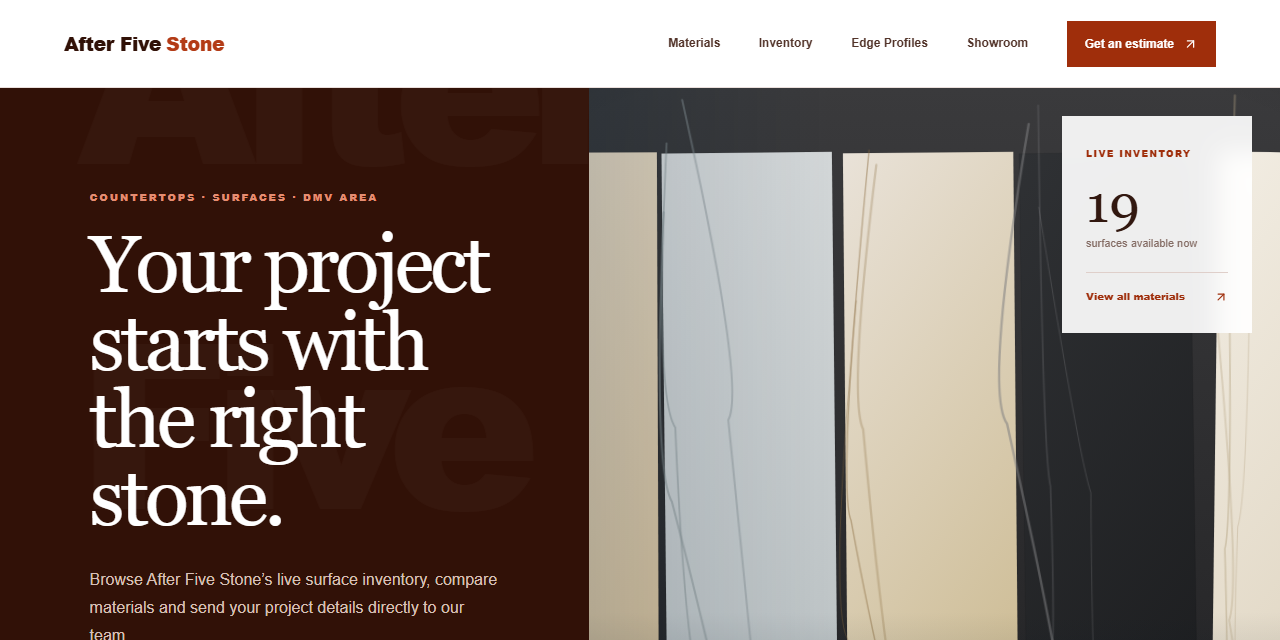 Countertop website with live inventory and estimate navigation